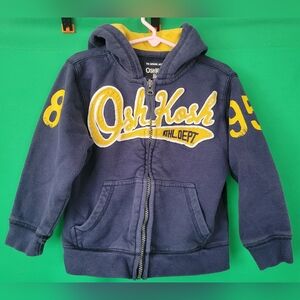 OshKosh B'gosh Hoodie Navy with Yellow Logo Jacket Boy Size 4 Toddler Zip-up